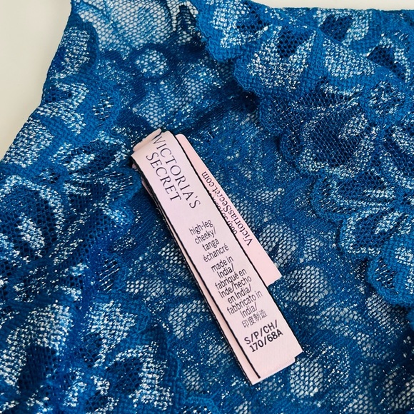 NWT Victoria’s Secret Blue Shimmer Floral Lacie High Leg Cheeky Underwear - Picture 4 of 10
